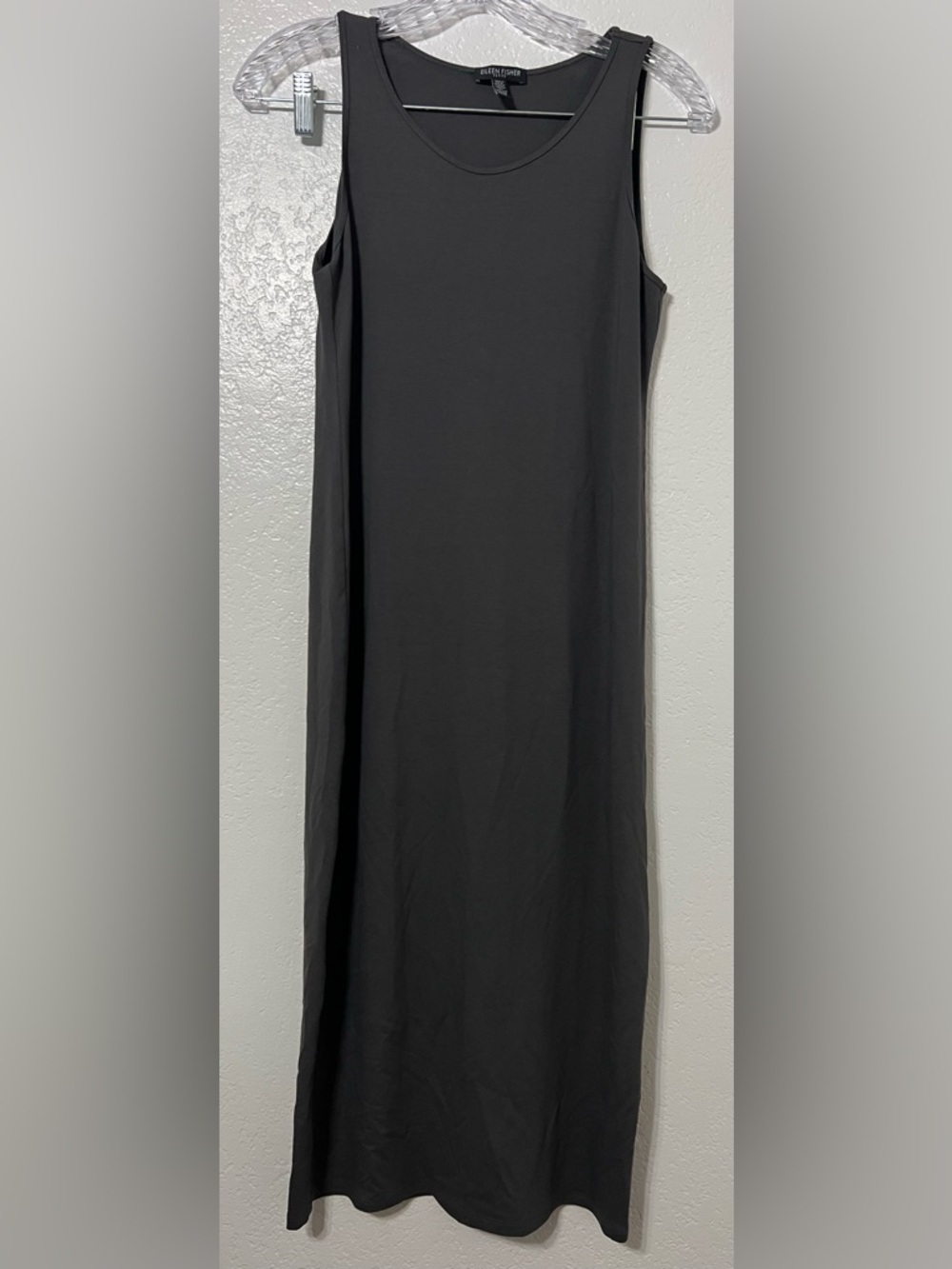 Eileen Fisher Petite Midi Tank Dress Minimalist Stretch Black Capsule Wardrobe - Picture 2 of 6